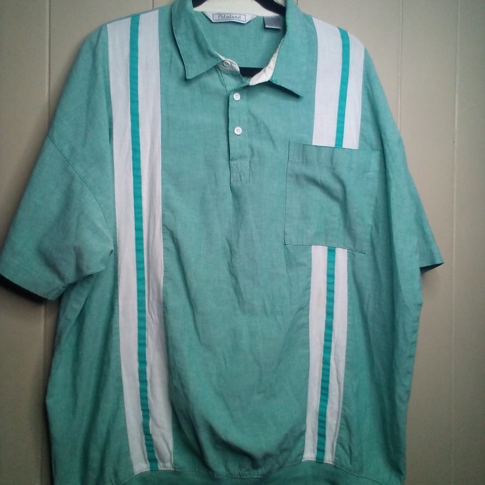 Palmland Shirt 2X Golf Vintage Pullover Green White